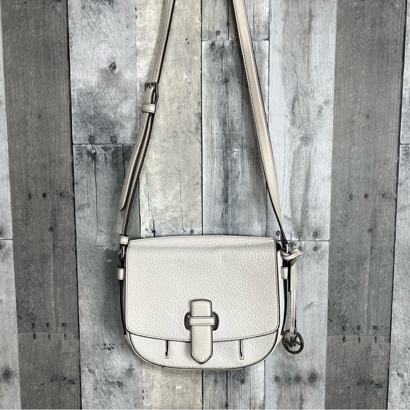 M MICHAEL KORS Medium Romy Optic White Saddle Crossbody Leather Bag - Picture 2 of 13